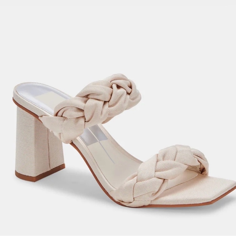 Dolce Vita Beige Silk Double Strap Braided Heels Pheby